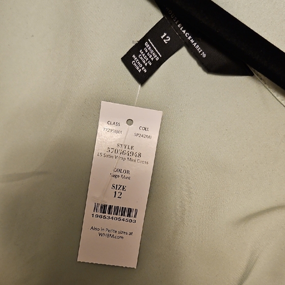 White House Black Market Mint Satin Long Sleeve Wrap Dress - Picture 3 of 3